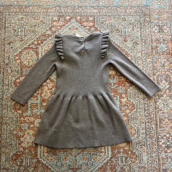 H&M Organic Cotton Knit Sweater Dress Ruffled Shoulders 4T - Picture 2 of 3